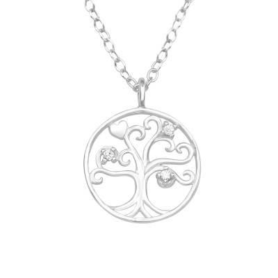 Silver Tree of Life Necklace with Cubic Zirconia