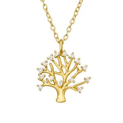 Silver Tree Of Life Necklace with Cubic Zirconia