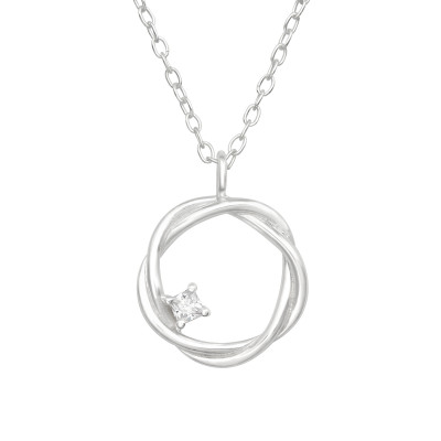 Silver Circle Necklace with Cubic Zirconia