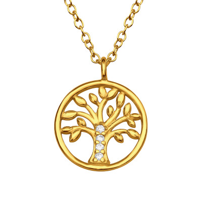 Silver Tree Of Life Necklace with Cubic Zirconia