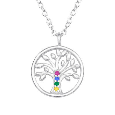 Silver Tree Of Life Necklace with Cubic Zirconia