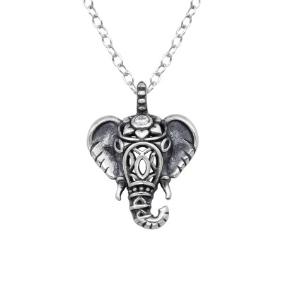 Silver Elephant Necklace with Cubic Zirconia