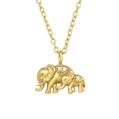 Silver Elephant Necklace with Cubic Zirconia