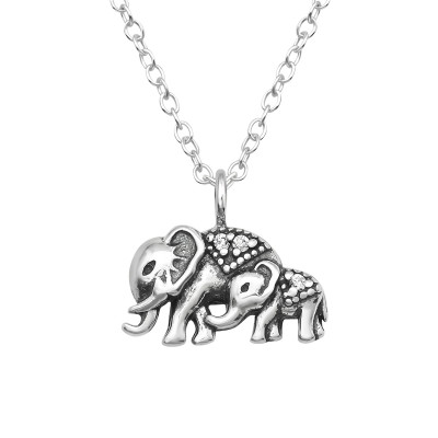 Silver Elephant Necklace with Cubic Zirconia