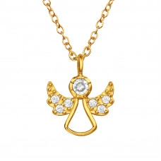 Silver Angel Wing Necklace with Cubic Zirconia