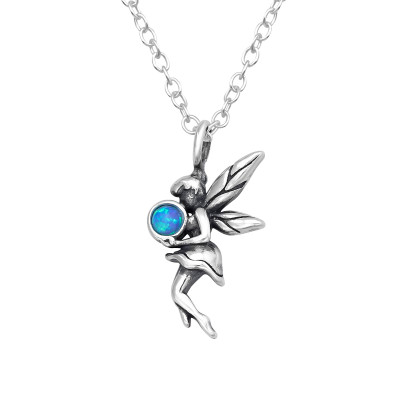 Silver Fairy Necklace with Synthetic Opal