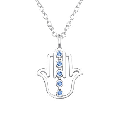 Silver Hamsa Necklace with Cubic Zirconia