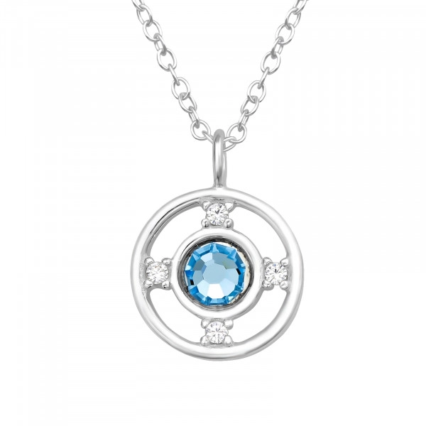 Silver Circle Necklace with Cubic Zirconia and Crystal