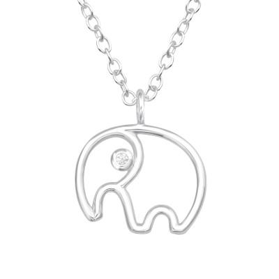 Silver Elephant Necklace with Cubic Zirconia