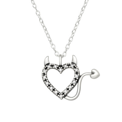 Silver Horny Heart Necklace with Cubic Zirconia