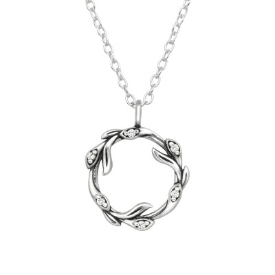 Silver Leaf Necklace with Cubic Zirconia