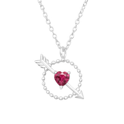 Silver Heart and Arrow Necklace with Cubic Zirconia