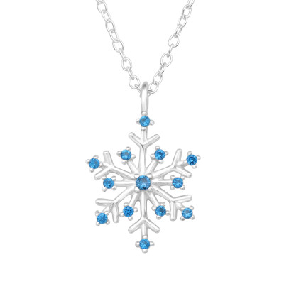 Snowflake Sterling Silver Necklace with Cubic Zirconia