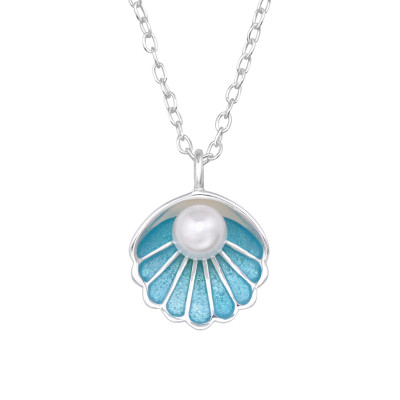 Shell Sterling Silver Necklace with Pearl and Epoxy