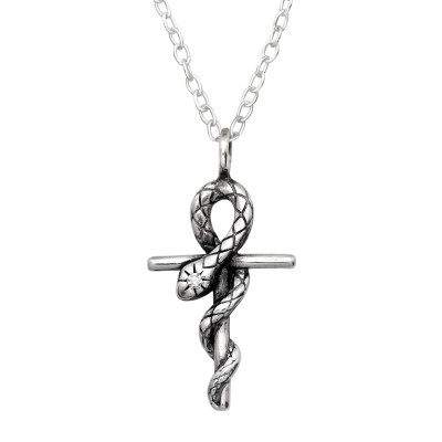 Silver Snake Cross Necklace with Cubic Zirconia