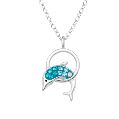Dolphin Sterling Silver Necklace with Crystal