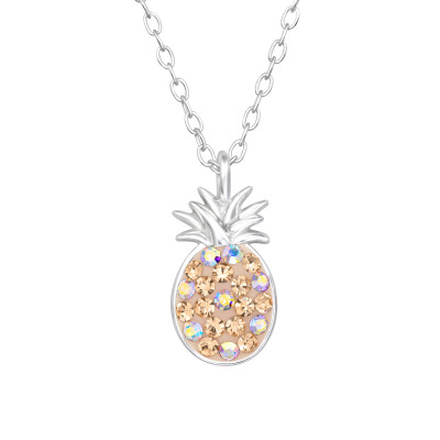 Pineapple Sterling Silver Necklace with Crystal