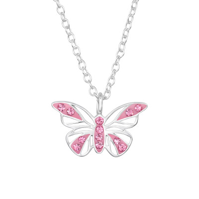 Butterfly Sterling Silver Necklace with Crystal