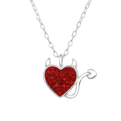 Devil Heart Sterling Silver Necklace with Crystal