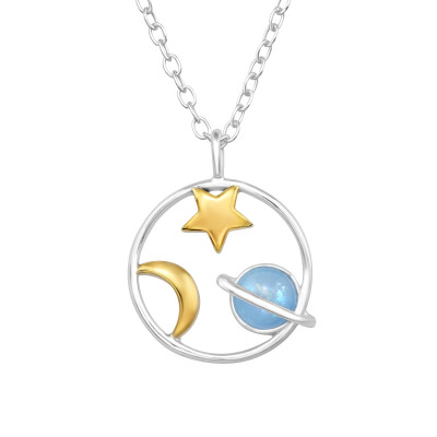 Galaxy Sterling Silver Necklace with Imitation Opal