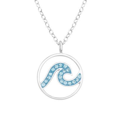 Wave Sterling Silver Necklace with Crystal