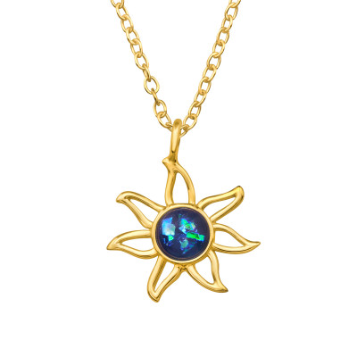 Silver Sunburst Necklace with Imitation Opal