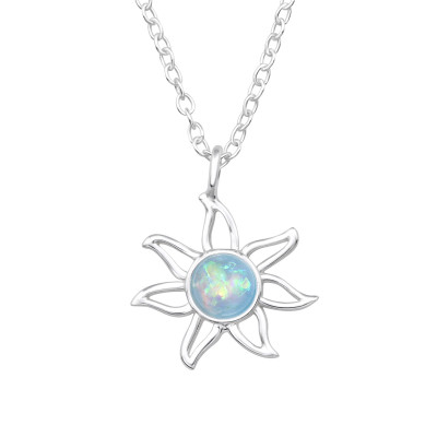 Silver Sunburst Necklace with Imitation Opal