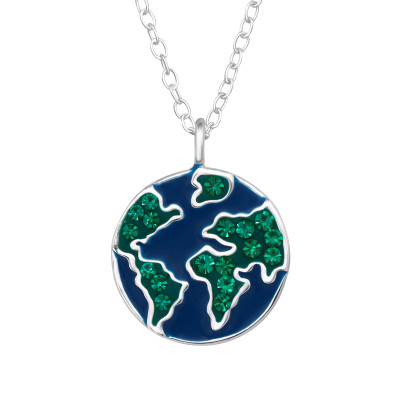 Earth Sterling Silver Necklace with Crystal and Epoxy