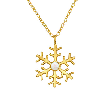 Snowflake Sterling Silver Necklace with Imitation Opal