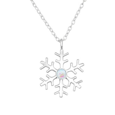 Snowflake Sterling Silver Necklace with Imitation Opal