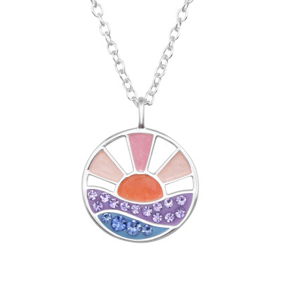 Sunset Sterling Silver Necklace with Crystal and Epoxy