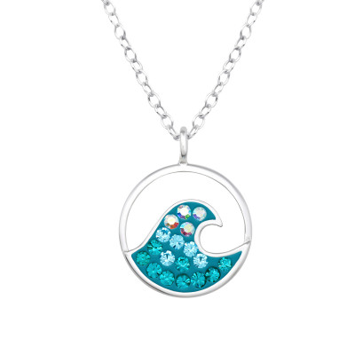 Wave Sterling Silver Necklace with Crystal