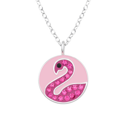 Swan Sterling Silver Necklace with Crystal and Epoxy