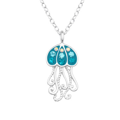 Jellyfish Sterling Silver Necklace with Crystal
