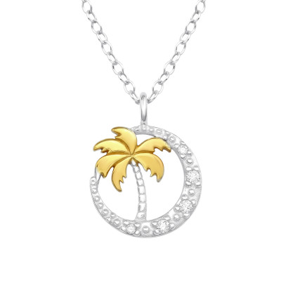Palm Tree Sterling Silver Necklace with Cubic Zirconia