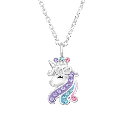 Unicorn Sterling Silver Necklace with Crystal and Epoxy