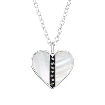 Heart Sterling Silver Necklace with Crystal and Shell Mother of Pearl 