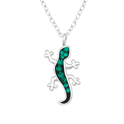 Lizard Sterling Silver Necklace with Crystal