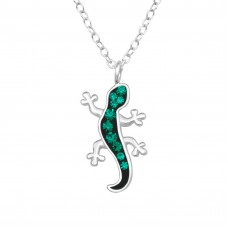 Lizard Sterling Silver Necklace with Crystal