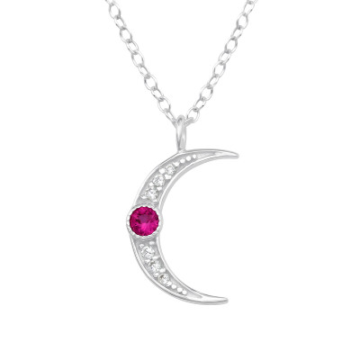 Cresecent Moon Sterling Silver Necklace with Cubic Zirconia