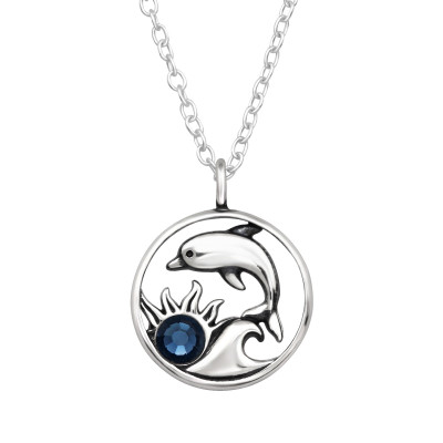 Dolphin Sterling Silver Necklace with Crystal