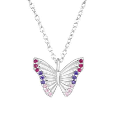 Butterfly Sterling Silver Necklace with Cubic Zirconia