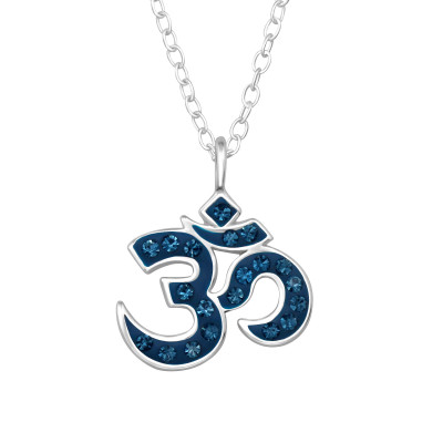 Om Symbol Sterling Silver Necklace with Crystal