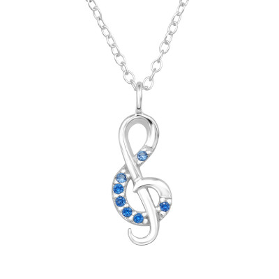 Music Note Sterling Silver Necklace with Cubic Zirconia