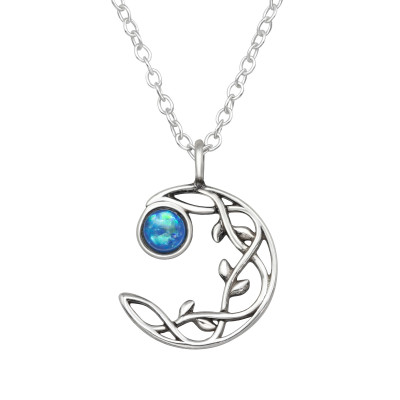 Moon Sterling Silver Necklace with Imitation Opal