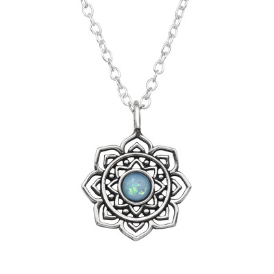 Lotus Sterling Silver Necklace with Imitation Opal