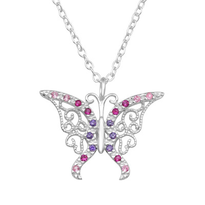 Butterfly Sterling Silver Necklace with Cubic Zirconia