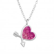 Heart and Arrow Sterling Silver Necklace with Crystal