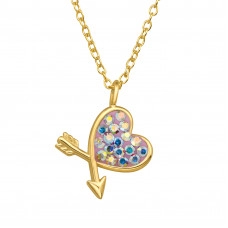 Heart and Arrow Sterling Silver Necklace with Crystal