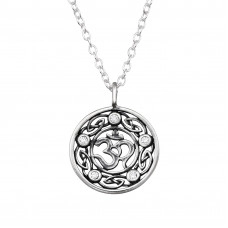 Om Symbol Sterling Silver Necklace with Cubic Zirconia